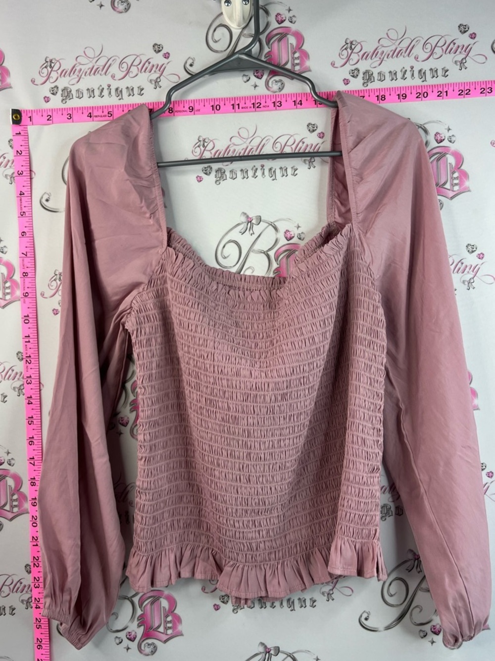 Long sleeve milkmaid blouse stretchy Women’s Pink Smocked Long Sleeve Top